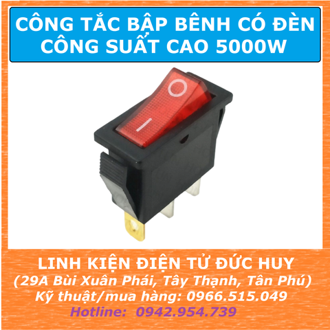 KCD3-101N Công tắc ON OFF bập bênh công suất cao 5000W, có đèn màu đỏ
