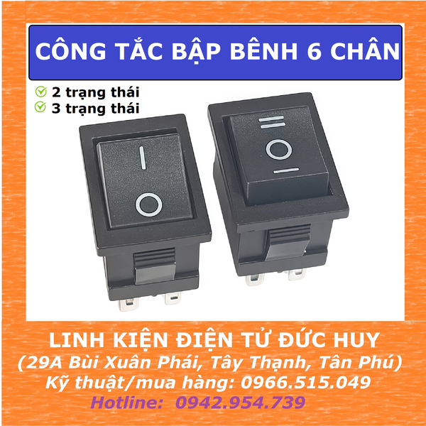 Contact công tắc bập bênh 6 chân 2, 3 trạng thái KCD1-106  21x15mm