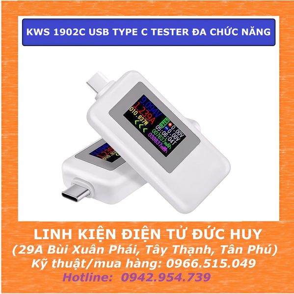 USB TEST KIỂM TRA DÒNG ĐIỆN, ĐIỆN ÁP, CÔNG SUẤT, NĂNG LƯỢNG KWS-1902C CỔNG TYPE C