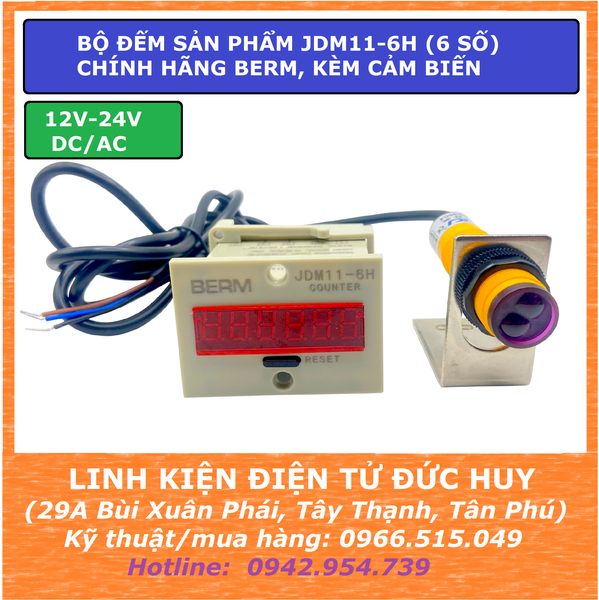 Combo bộ đếm sản phẩm JDM11-6H (6 số),12-24VAC/DC BERM, kèm cảm biến +gá