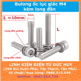 Bulong lục giác M4 10mm, Inox 304 (kềm long đền)
