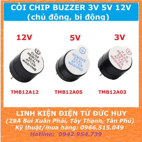 CÒI CHIP BUZZER CHỦ ĐỘNG, BỊ ĐỘNG 1209 0905, ĐIỆN ÁP 3v 5V 12V