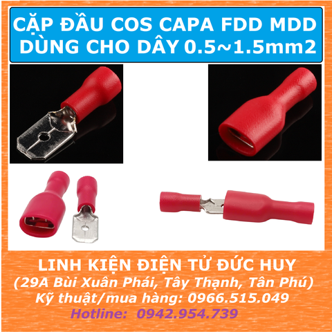 Đầu cos capa, đầu cos dẹp FDD1.25 MDD1.25, dây điện 0.5~1.5mm2