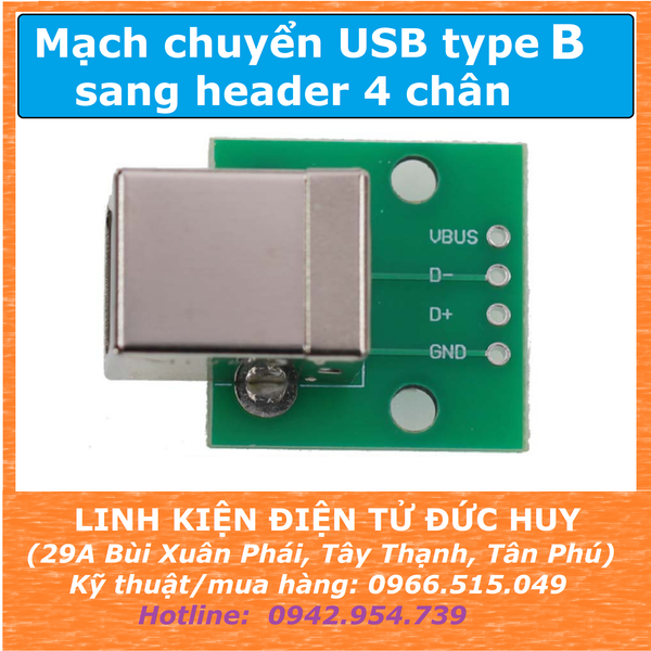 MẠCH CHUYỂN USB TYPE B sang header 4 DIP 4 (4 CHÂN)