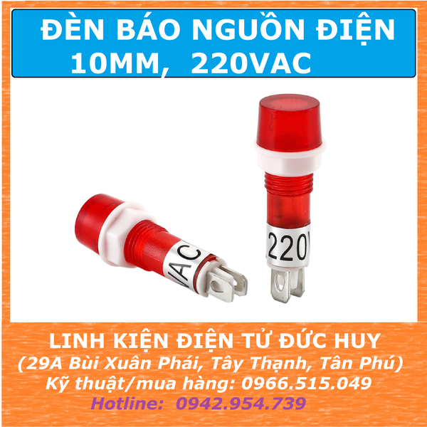 ĐÈN BÁO NGUỒN ĐIỆN, ĐÈN BÁO PHASE 220VAC ,10MM