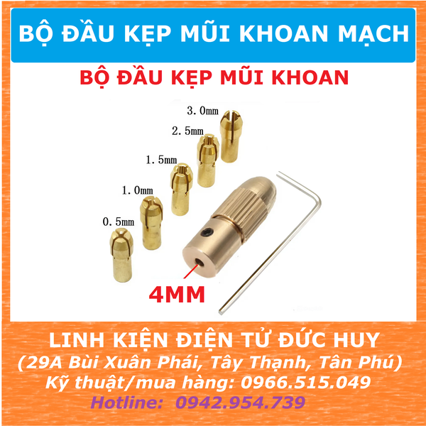 BỘ 5 ĐẦU KẸP MŨI KHOAN MẠCH TRỤC 4MM
