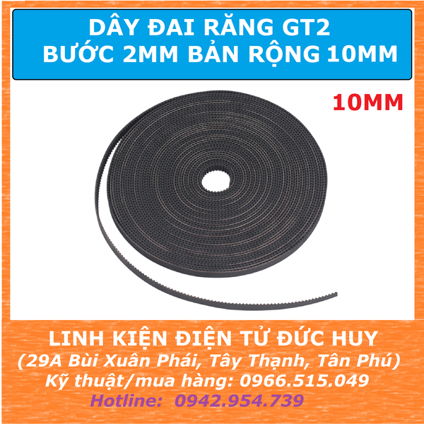 Dây đai răng GT2, bước răng 2mm, rộng 10mm (1 mét)