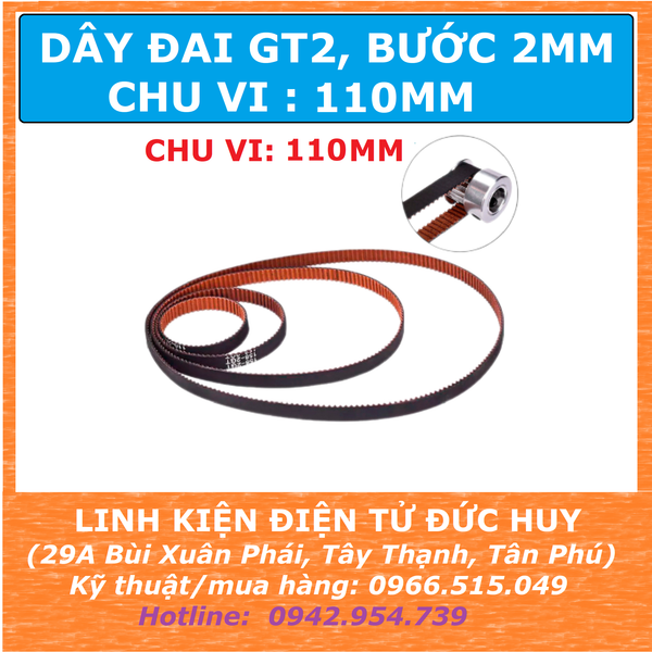 Dây đai răng GT2, CHU VI 110mm, Rộng 6mm