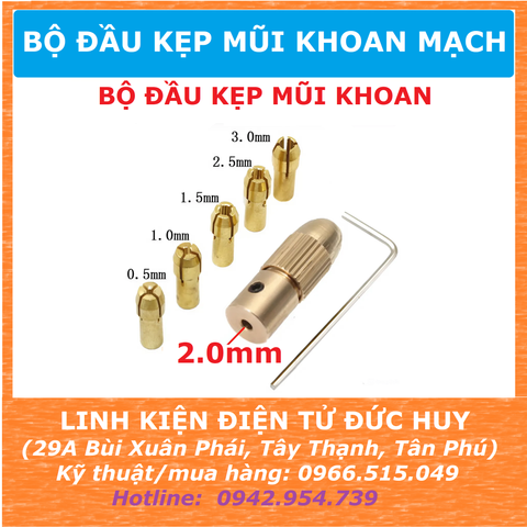 BỘ 5 ĐẦU KẸP MŨI KHOAN MẠCH, TRỤC 2.0MM