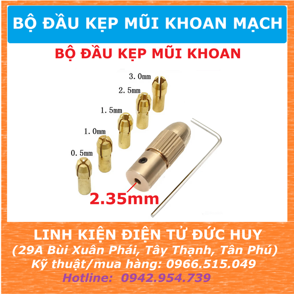BỘ 5 ĐẦU KẸP MŨI KHOAN MẠCH, TRỤC 2.35MM