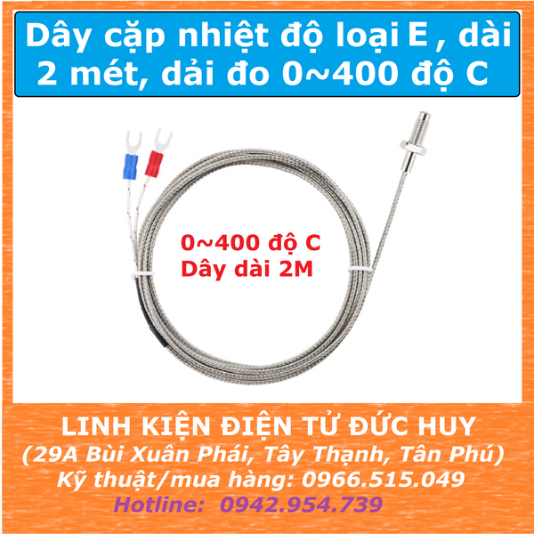 Cảm biến nhiệt độ loại E, dài 2M, 0~400 độ C, ren M6, chống nước (hãng BERM)