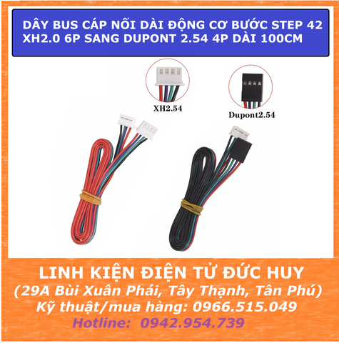 Dây bus cáp nối dài động cơ bước STEP 42 XH2.0 6P sang Dupont 2.54 4P dài 100cm