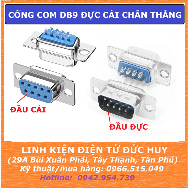 CỔNG COM DB9 RS232 ĐỰC, CÁI CHÂN THẲNG (hàn dây)