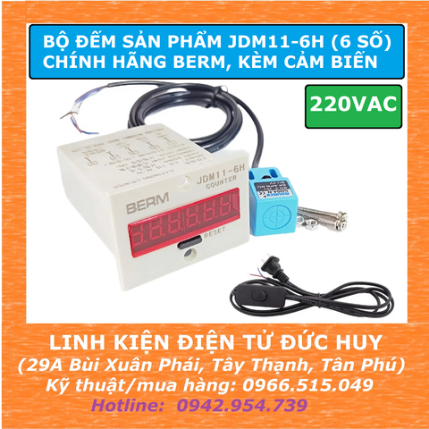 Combo bộ đếm sản phẩm JDM11-6H (6 số),220VAC BERM, kèm cảm biến kim loại SN04+ DÂY NGUỒN