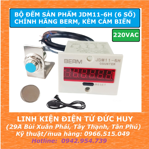 Combo bộ đếm sản phẩm JDM11-6H (6 số),220VAC BERM, kèm cảm biến NJK 5002C + gá + dây AC