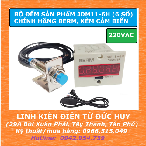 Combo bộ đếm sản phẩm JDM11-6H (6 số),220VAC BERM, kèm cảm biến LJ12A3-4-Z/BX + gá + dây AC