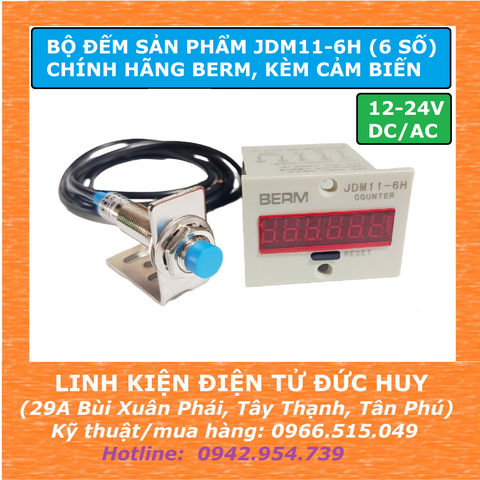 Combo bộ đếm sản phẩm JDM11-6H (6 số),12-24V DC/AC BERM, kèm cảm biến LJ12A3-4-Z/BX  + gá
