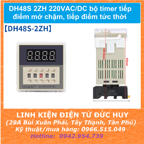 DH48S 2ZH 220VAC/DC bộ timer tiếp điểm mở chậm, tiếp điểm tức thời