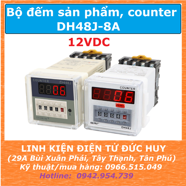 DH48J-8A 12VDC bộ đếm sản phẩm counter 4 số, có chân reset