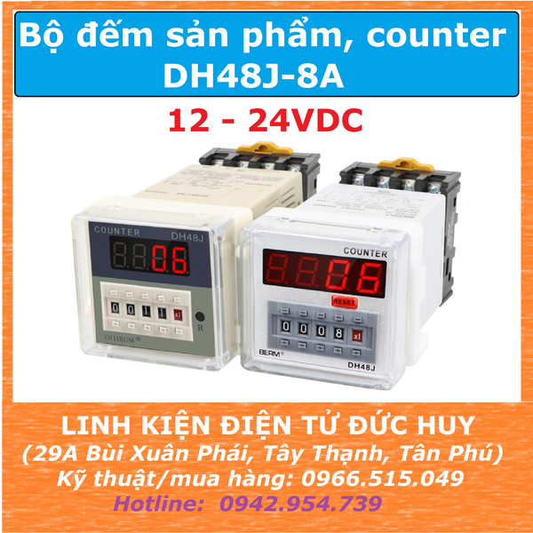 DH48J-8A bộ đếm sản phẩm counter 4 số, có chân reset 12VDC 24VDC