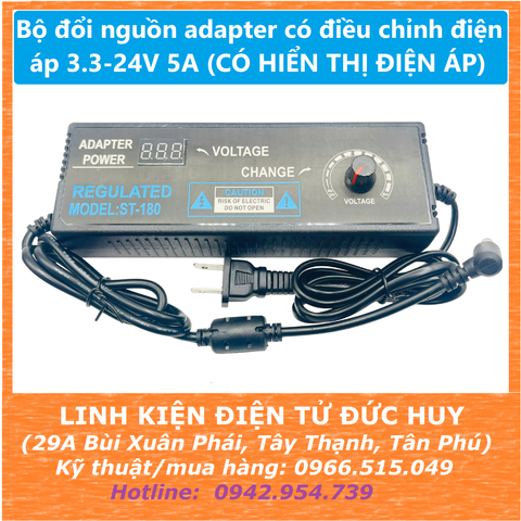 Bộ đổi nguồn adapter có điều chỉnh điện áp 3.3-24V 5A (CÓ HIỂN THỊ ĐIỆN ÁP)