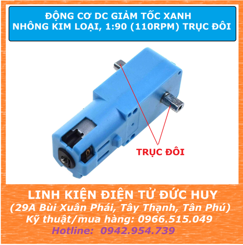 ĐỘNG CƠ DC GIẢM TỐC XANH, NHÔNG KIM LOẠI, 1:90 (110RPM) TRỤC ĐÔI