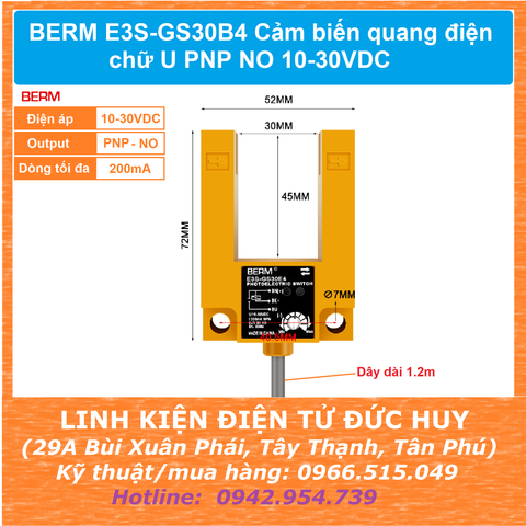 BERM E3S-GS30B4 Cảm biến quang điện chữ U PNP NO 10-30VDC