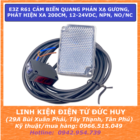 E3Z R61 Cảm biến quang phản xạ gương, phát hiện xa 300cm (3 mét) 12-24VDC, NPN, NO/NC