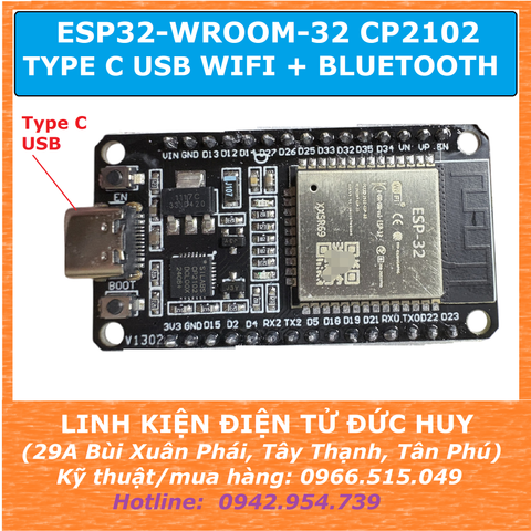 ESP32 WROOM 32 30P CP2102 USB TYPE C WIFI + BLUETOOTH