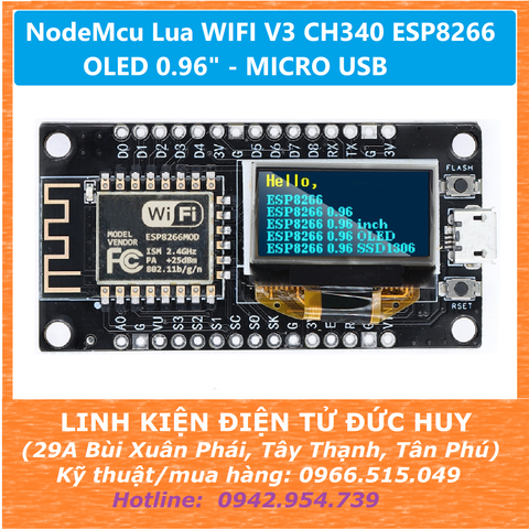 NodeMcu Lua WIFI V3 CH340 ESP8266 OLED 0.96 MICRO USB