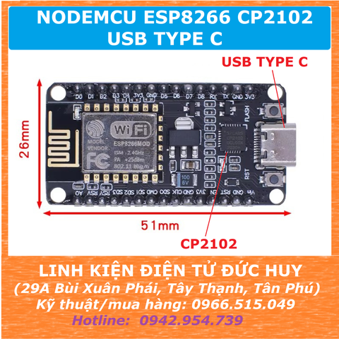 NodeMcu Lua WIFI ESP8266 CP2102 TYPE C