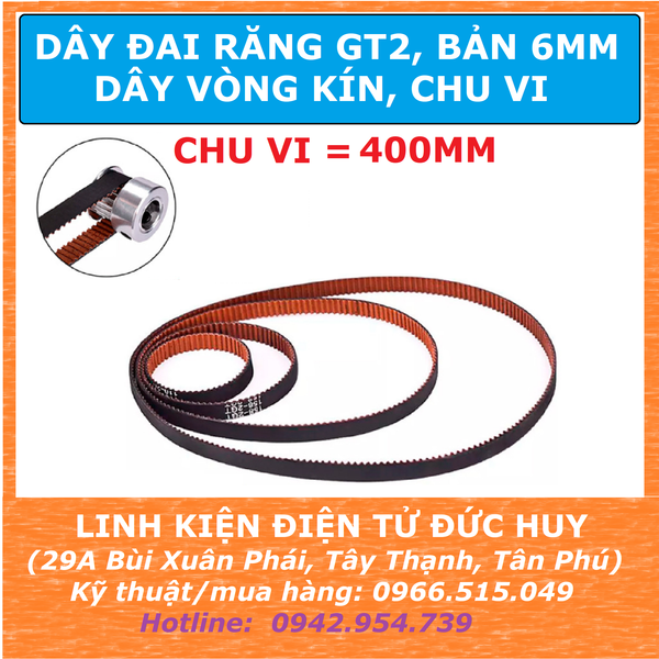 Dây đai răng GT2, CHU VI 400mm, rộng 6mm