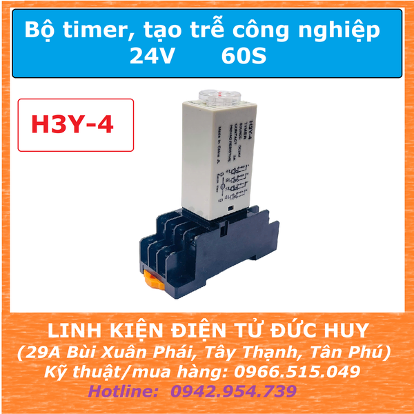 Bộ timer công nghiệp hẹn giờ, tạo trễ 24VDC 0-60S H3Y-4 (đã bao gồm đế)