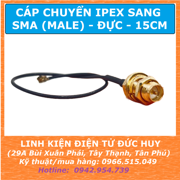 Đầu cáp chuyển đổi IPEX sang SMA ĐỰC 15CM, CÁP ĐỒNG TRỤC RG178