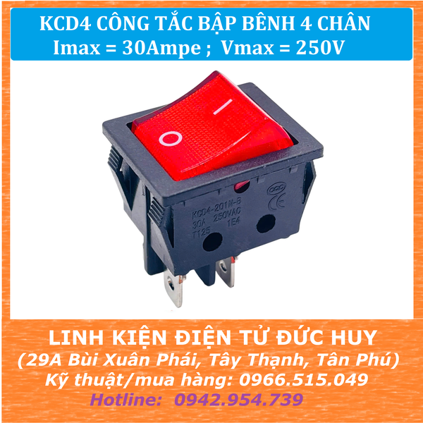 KCD4 30A CÔNG TẮC BẬP BÊNH 4 CHÂN 250V