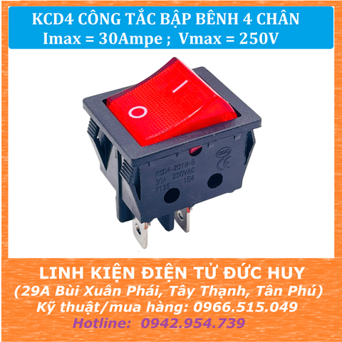 KCD4 30A CÔNG TẮC BẬP BÊNH 4 CHÂN 250V