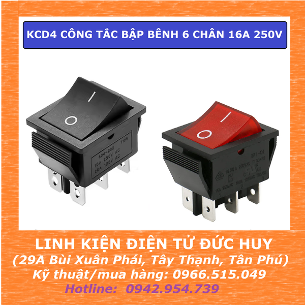 KCD4 CÔNG TẮC BẬP BÊNH 6 CHÂN 16A 250V