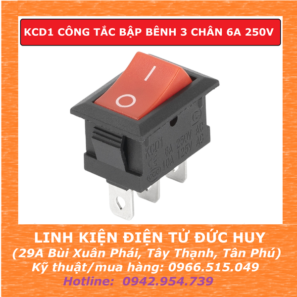 KCD1 CÔNG TẮC BẬP BÊNH 3 CHÂN 6A 250V