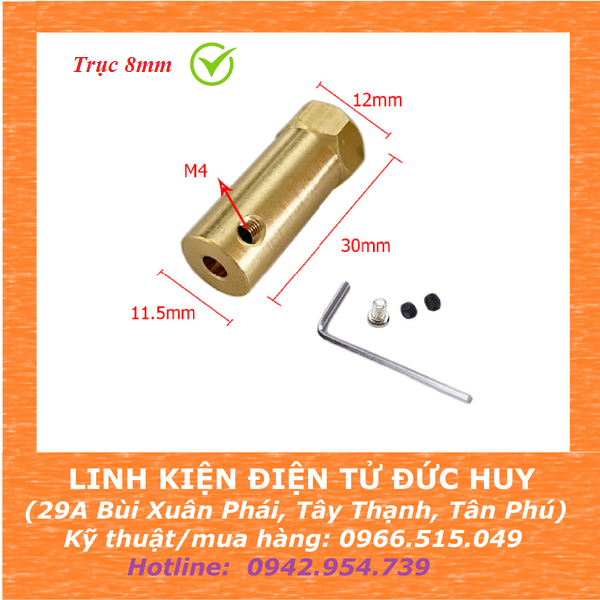 Khớp lục giác nối trục động cơ 8mm, dài 30mm