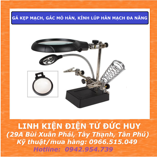 GÁ KẸP MẠCH PCB, GÁC MỎ HÀN, KÍNH LÚP HÀN MẠCH ĐA NĂNG (có đèn LED)