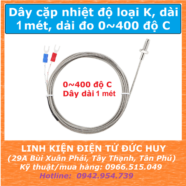 Cảm biến nhiệt độ loại K, dài 1 mét, 0~400 độ C, ren M6, chống nước (hãng BERM)