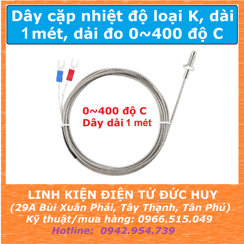 Cảm biến nhiệt độ loại K, dài 1 mét, 0~400 độ C, ren M6, chống nước (hãng BERM)