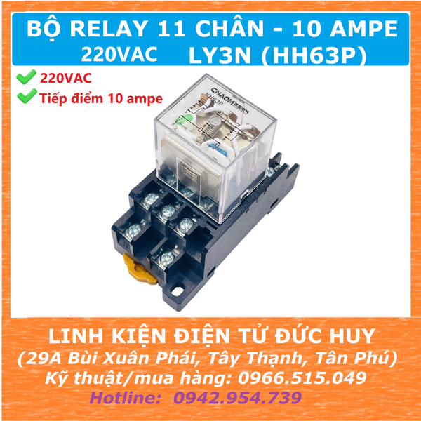 RELAY KIẾNG RELAY TRUNG GIAN 11 CHÂN 220VAC 10 AMPE LY3N