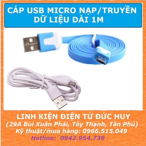 Cáp USB MICRO dài 1m nap code dữ liệu (Arduino, ESP8266, ESP32)