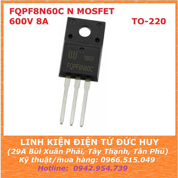 FQPF8N60C N MOSFET 600V 8A, TO-220