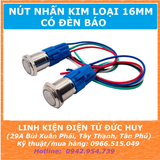 Nút nhấn kim loại 16mm có đèn, chống nước IP65 (tự nhả, tự giữ)