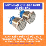 Nút nhấn kim loại 16mm có đèn, chống nước IP65 (tự nhả, tự giữ)