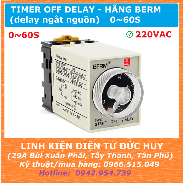 Timer OFF Delay ST3PF (tắt trễ) chính hãng BERM 220V (delay khi ngắt nguồn)