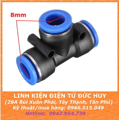 PE8 ĐẦU NỐI,ĐẦU CHIA ỐNG KHÍ NÉN CHỮ T 8mm - 8mm