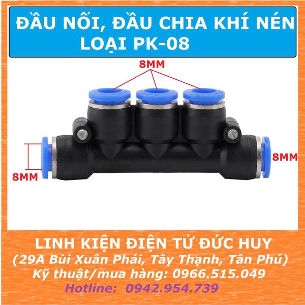 PK-08 ĐẦU NỐI,ĐẦU CHIA ỐNG KHÍ NÉN 8mm - 8mm